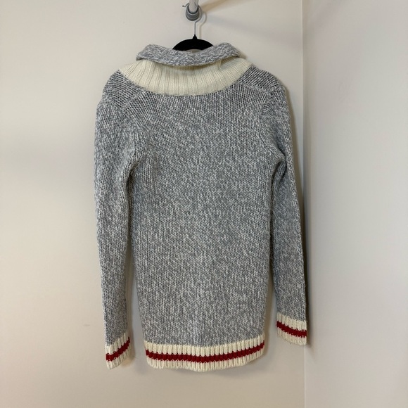 Bluenotes Cabin Sock Monkey Style Button Up Cardigan Sweater Grey & Red Stripes - Picture 3 of 6